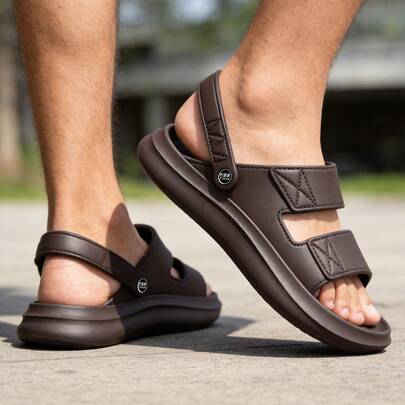 YiJuJia 1 Pair Men's EVA Open Toe Sandals, Rotatable Strap Casual Slides, Lightweight Thick Sole Platform Sandals, Non-Slip Comfortable, Suitable For Outdoor Beach Daily Walking, Lightweight EVA Men's Open Toe Slides Sandals With Detachable Rotatable Strap Back Design, Home Leisure | Travel Shopping | Beach Outdoor Multi-Scenario Non-Slip Men's Shoes