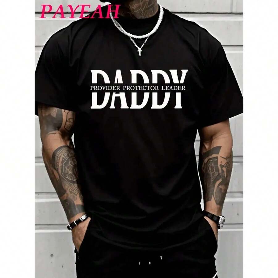 Camiseta de Día del Padre PAYEAH Daddy Husband Protector Hero (Una sola pieza) 100% algodón 220g camiseta de algodón pesado - Negro - Ver 1