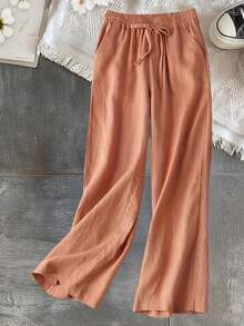 [Pantalones de Lino Retro de Pierna Ancha] Pantalones de lino retro de pierna ancha para mujer, sueltos y delgados, de cintura alta, con caída, para primavera, verano y otoño.Pantalones larg - Negro - Ver 5