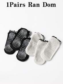 1/6 Paar Schwarz & Weiß Basic-Farbe Rüschenrand Vollsohle rutschfeste Yoga-Kurzsocken, Vollhandfläche Silikon rutschfeste Sohle, Rüschenrand Bündchen, atmungsaktiv hautfreundlich feuchtigkeitsableitend vielseitig einsetzbare Indoor-Socken - Verschiedenfarbig - Übersicht 7