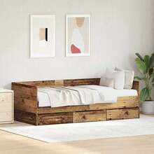 vidaXL Tagesbett, Gästebett mit 3 Schubladen mit Rollen, Schlafsofa für Schlafzimmer, Bettsofa Sofabett Daybed Bett, Helle Eiche 90x200cm Holzwerkstoff - Helles Eichenholz - Übersicht 9