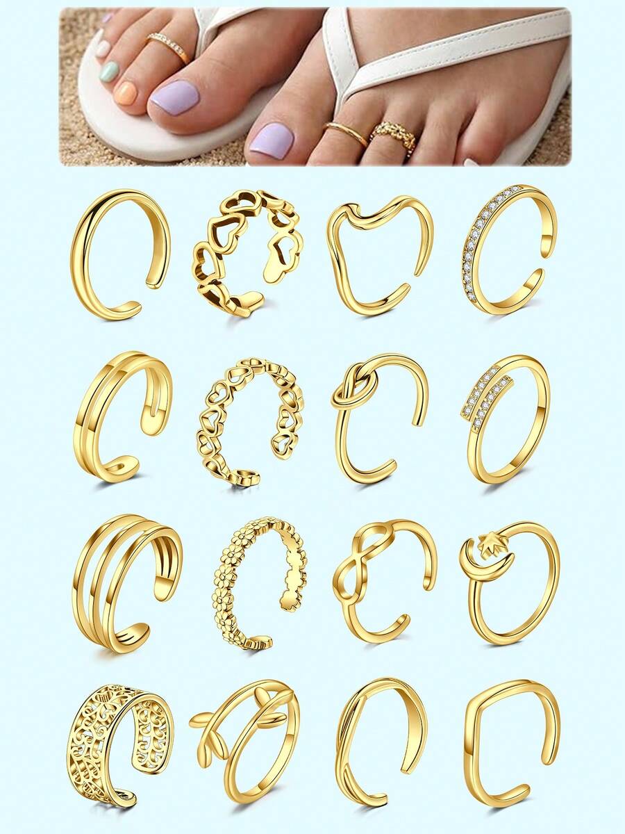 1件金色可調節腳趾環,優雅立方鋯石極簡設計,海灘與夏季度假腳部飾品,高品質不鏽鋼開口戒圈 - 金色 - 查看 1