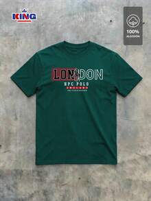Original HPC POLO T-Shirt With Round Neck And Short Sleeves – Themed Graphic Design "HPC: London England Heritage" – 100% Cotton - 墨綠色 - 查看 2