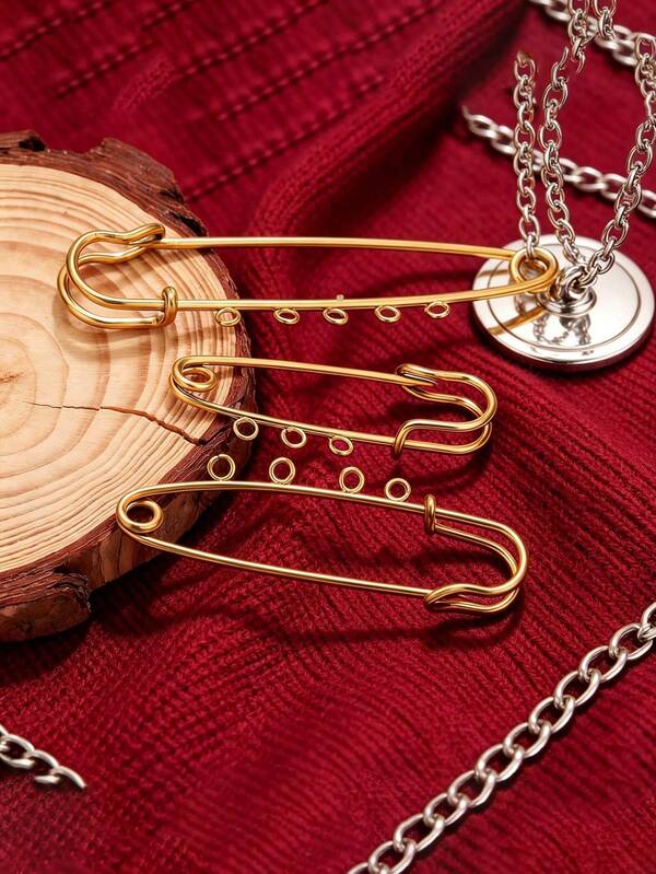 5 Pcs Vintage-Style Stainless Steel Pins With 18K Gold Plating Multi-Style Customizable Brooches DIY Jewelry Accessories