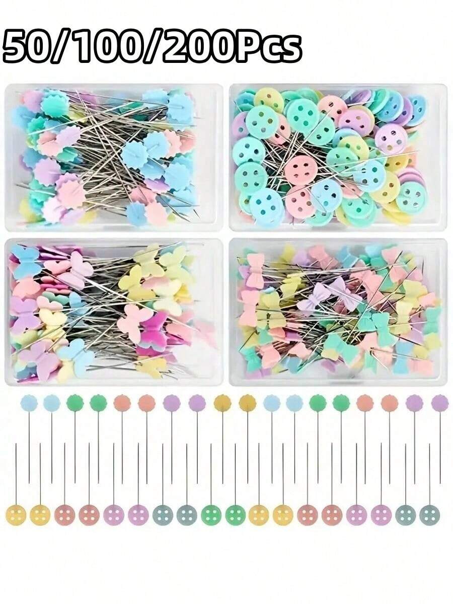 50/100/200 pièces Épingles de positionnement, épingles à perles colorées avec nœud bouton, épingles à tête large, épingles décoratives pour vêtements et couture