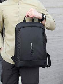 Cross-Border Lightweight Fashion Versatile Student Backpack Minimalist Solid Color Laptop Backpack Exhibition Gift Backpack Expandable Design Premium Feel Backpack Outdoor Casual Travel Sports Commute Men's Backpack - Black - View 5