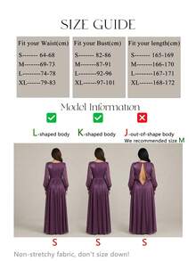 UNITHORSE 女士 V 领灯笼袖纯色领口 3D 花朵装饰长款晚礼服伴娘礼服毕业礼服晚宴礼服婚礼春季 - 紫色 - 查看 3