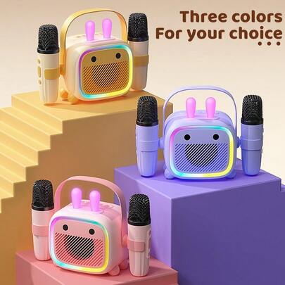 Reletech Alto-falante Bluetooth Compacto para Karaokê com Dois Microfones, Luz Colorida RGB & Função de Gravação, Presente Prático Premium para Reunião Familiar & Festa Interna com Canto