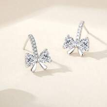 Brincos de Diamante em Formato de Coração com Laço Clássico e Libélula Requintada com Microincrustação em Prata Esterlina S925, Estilo Mori, Moda Fresca e Versátil, Presente para Família, Amigos e Casais - Prata - Visão 8