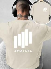 Camiseta de moda masculina creativa de doble cara ARMENIA Armenia Print: Minimalista, Genial y Única, adecuada para uso diario casual en casa o para actividades de fitness al aire libre, u - Negro - Ver 6