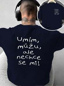 Kreatives, beidseitig bedrucktes Herren--Shirt im Design,-Shirt mit lustigem tschechischem Textdruck, einzigartige Sprache, vielseitig und stilvoll, geeignet für Freizeitkleidung zu Hause und Outdo - Schwarz - Übersicht 7