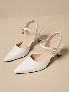 夏季純色時尚通勤夜店風性感派對女鞋 優雅蝴蝶結尖頭細高跟涼鞋 婚禮派對戶外穿著 PU材質 扣環後綁帶 高跟鞋/小貓跟 酒紅/黑色/白色/紅色 7月4日女款優雅高跟鞋 適合搭配裙裝與洋裝 - 白色 - 查看 3