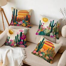 4pcs/1pc Desert Cactus Pattern Pillowcase Without Insert, Single-Sided Printed Pillowcase, Suitable For Living Room Bedroom Home Decor, All Seasons Pillowcase - Multicolor - View 10