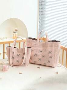 Tas Popok Ringan untuk Ibu, Tas Bayi Berbahan Quilted, Tas Ganti Popok untuk Anak Perempuan, Tas Penyimpanan Popok dengan Pita untuk Aktivitas Luar Ruangan, Warna Pink, Tersedia Dua Ukuran - MultiWarna - View 2