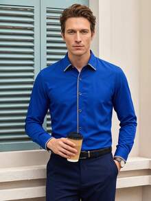 Officeau 2026 Men's Long Sleeve Single-Breasted Casual Shirt For Business/Commute - Blue - View 1