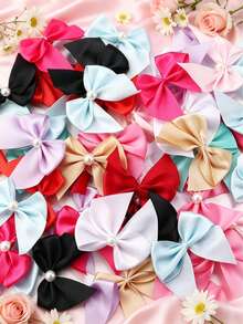 50PCS/20PCS Half-Round Patch Beads Handmade Ribbon Bows, DIY Jewelry Hair Accessories, Clothing Doll Decoration DIY Apparel Headwear Decoration Accessories - Half-circle Pearl Bow - View 4