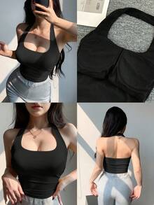 Short, Fitted, Strappy, Backless Top In Brown, Suitable For Summer And Spring In Y2K Style - Negro 5 - View 1