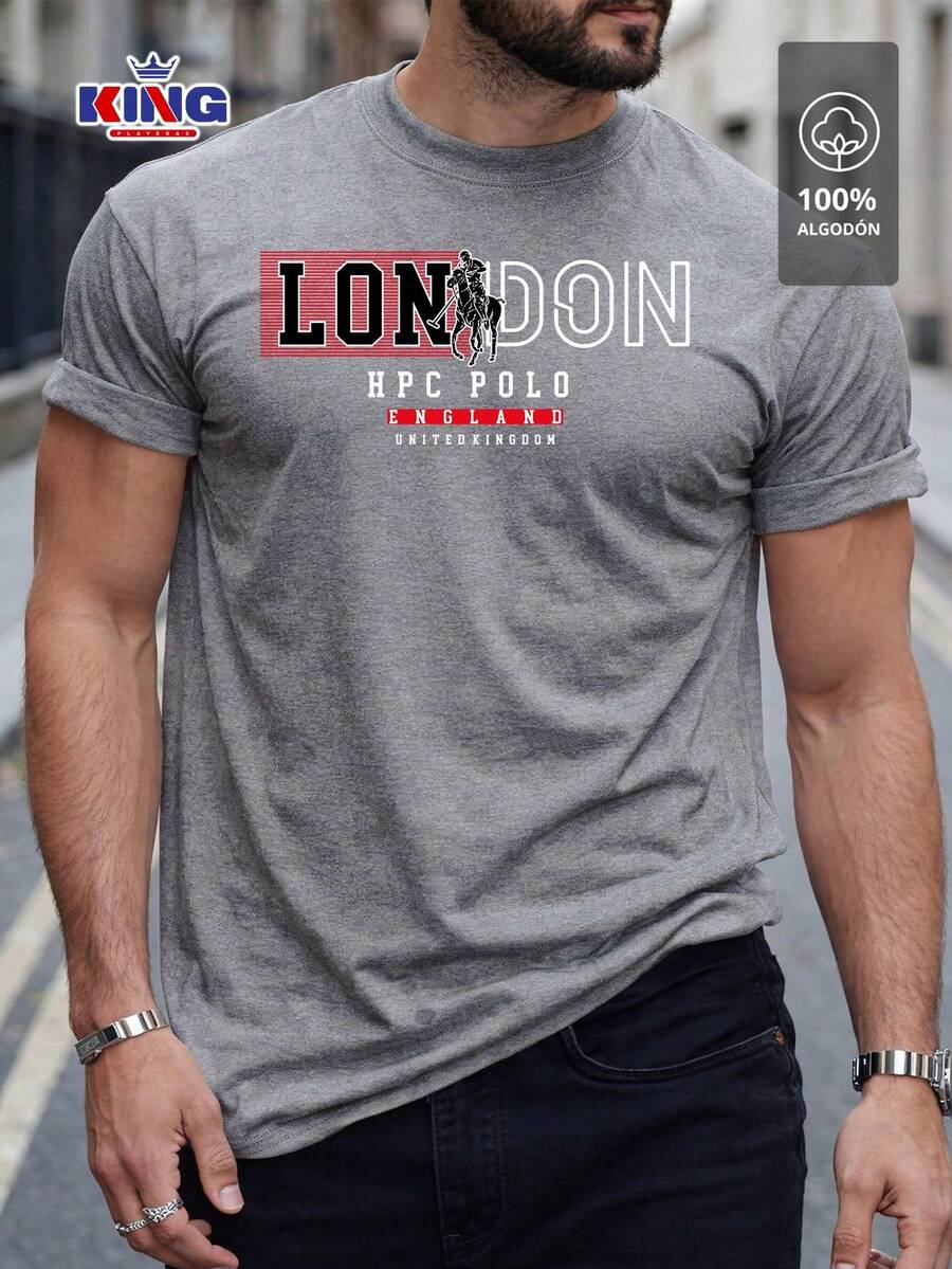 Original HPC POLO T-Shirt With Round Neck And Short Sleeves – Themed Graphic Design "HPC: London England Heritage" – 100% Cotton - 深灰色 - 查看 1