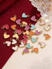 1/5Pcs 18K Gold Plated Enamel Mini Heart Pendants, 304 Stainless Steel Drip Oil Heart Charms DIY Women Bracelet Necklace Accessories - Love Pendant - View 1