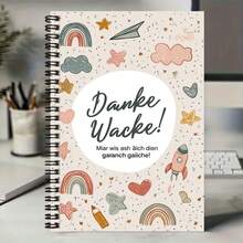 1 Cute Hand-Drawn Style Spiral Coil Notebook, Cover Printed With "Danke Wacke!" And Exquisite Patterns. 100 Pages 50 Sheets, Suitable For Work Records, Study Notes, Diary Writing, Daily Planning, Etc., Also A Thoughtful Graduation Gift, Birthday Gift, Memo Recording Helper, Versatile For Various Occasions! - L - View 5