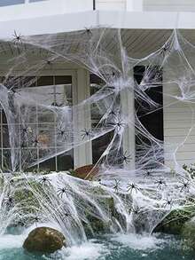 1Set 200g Elastic Halloween Spider Web With 40Pcs Spiders – Cotton Hanging Cobweb Decor For Home, Haunted House, Bar & Ghost Festival Spooky Scene Decorations - View 4
