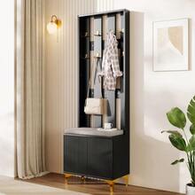 Wardrobe Set With Shoe Bench And Cushion, Wardrobe Front With Hooks - 黑色 - 查看 5