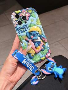 Disney Has Authorized, Phone Case - Chain Set, The Stitch Lilo & Stitch 3D Phone Case Plus A Silicone 3D Stitch Bracelet With Metallic Ring Removable Bracelet, Stitch And Angel Pattern, Compatible With Iphone17/16/15/14/13/12/11/XS/XR/X Plus Pro Max, A Stylish Cartoon Phone Case, The Perfect Gift Choice, Phone Protection, Durable Phone Cover, Great Gift For Friends And Family. - 白色 - 查看 1