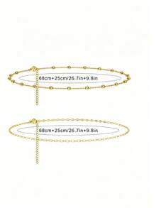 1pc Double Layer Beaded Waist Chain, Delicate Thin Belly Body Chain, Summer Beach Bikini Outfit Accessory For Women's Daily Wear Body Jewelry - Gold - View 6