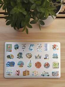 50pcs Summer Beach Stickers Set Cartoon Decorative Stickers For Laptop Suitcase Scrapbook Diy Decor School Supplies - Summer Beach - View 4