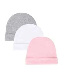 3 buc. căciulă tip beanie pentru nou-născuți, unisex, cu bor de un singur strat, pliabilă, culoare uni, stil minimalist, cu tragere, pentru toate anotimpurile - Multicolor - Vizualizare 5