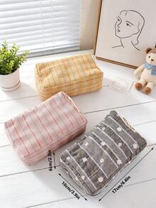 Large Capacity Striped Makeup Bag, Floral Print Travel Toiletry Bag, Women's Clutch,Portable Handbag, Pencil Pouch, Pencil Case,Travel/Dormitory - Multicolor - View 8