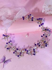 1pc Exquisite Women's Headband, Rose Red/Silver/Blue Artificial Crystal Rhinestone Beaded Hairband, Bridal Headpiece, Wedding Banquet Date Party Outing Hair Accessory, Summer - Multicolor - View 9