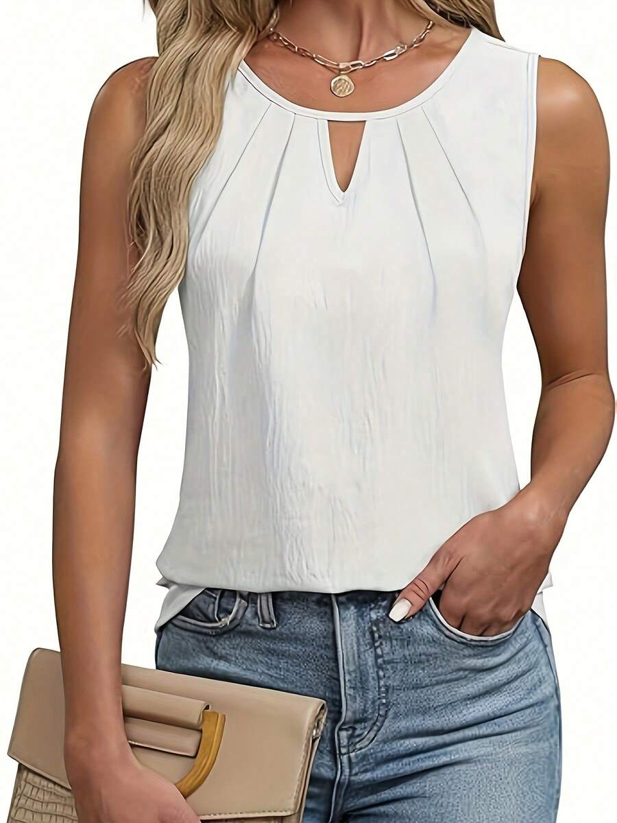 [Camiseta sin mangas para negocios] Camiseta sin mangas informal para negocios para mujeres, diseñada para un ajuste holgado y cómodo durante el verano. - Blanco - Ver 1