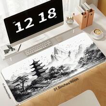 Large Gaming Mousepad, Desktop Use, Chinese Landscape Ink Painting Style Desk Mat, With Seamed Edges, Stunning Scenery Desk Mat, Non-Slip Rubber Base, Keyboard Mat/Computer Mat, Large XL Black And White Style Mousepad - Mouse Pad - View 4