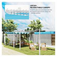 10x10 Retractable Pergola Canopy Blue, UPF30+ Outdoor Pergola With Magnetic Fixture, Backyard Patio Deck Pergola W/ Metal - Multicolor - View 3
