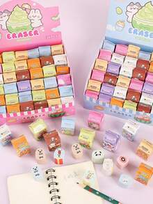 10 PCS - Surprise Fun Erasers - Cute Cartoon Milk Box Shape - Random Styles Sent - Teaching Prizes And Party Gifts, Back To School - Multicolor - View 6