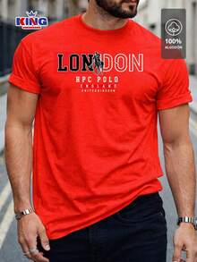Original HPC POLO T-Shirt With Round Neck And Short Sleeves – Themed Graphic Design "HPC: London England Heritage" – 100% Cotton - 紅色 - 查看 1