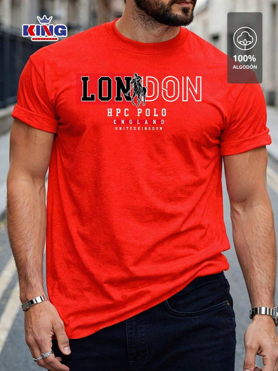 Original HPC POLO T-Shirt With Round Neck And Short Sleeves – Themed Graphic Design "HPC: London England Heritage" – 100% Cotton - 紅色 - 查看 1