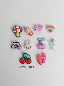1 Set (10pcs) Multicolor Cute White Rabbit, Cherry, Mushroom, Heart Cartoon Shoe Charms, Fashionable Exquisite Classic DIY Shoe Decorations, Suitable For Party Accessories, Multi-Purpose Decoration - Multicolor - View 5