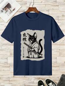 Camiseta de algodón para niño Cat Samurai - Blanco y Negro - Ver 1