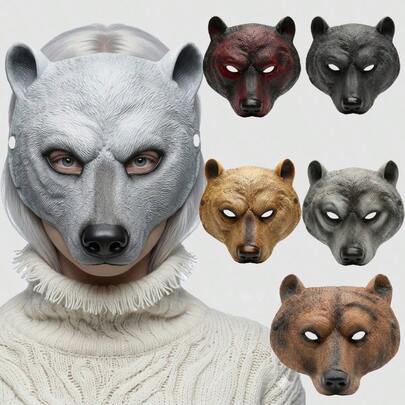 3pcs Halloween Bear Mask Cosplay Costume Props, Carnival Party PU Animal Mask