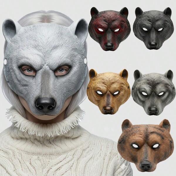 3pcs Halloween Bear Mask Cosplay Costume Props, Carnival Party PU Animal Mask