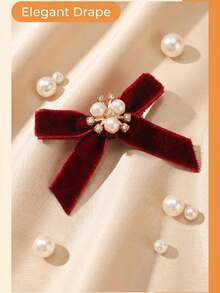 30pcs Velvet Bowknot Pearl Ornaments, Multicolor, 5.5cm, Suitable For Clothing, Shoes, Hats, Gift Wrapping, DIY Crafts - Multicolor - View 5