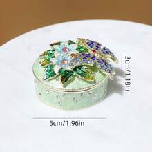 SIQIZHOU 1個手繪琺瑯裝飾品，奢華水鑽鑲嵌動物蝴蝶結造型圓形珠寶盒，收納盒，創意家居裝飾，蝴蝶與花卉珠寶盒，手繪水鑽收納盒，裝飾飾品，花盒 - 彩色 - 查看 10