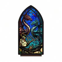 1pc Painted Glass Dragon Arch 2D Acrylic Desktop Ornament, Gothic Window Frame Style Desktop Decoration, Starry Sky Giant Dragon Bookend Decor, Suitable For Study, Bedroom, Library And Home Art Decoration, Perfect Holiday Gift - 1PC - View 14