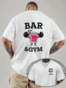 Camiseta de hombre de talla (1XL-5XL) con hombros caídos, camiseta holgada para hombre con diseño de doble cara para cócteles y fitness, nueva ropa de hombre a la moda, 1 camisa esenc - Blanco - Ver 1