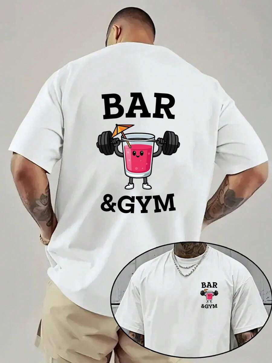 Camiseta de hombre de talla (1XL-5XL) con hombros caídos, camiseta holgada para hombre con diseño de doble cara para cócteles y fitness, nueva ropa de hombre a la moda, 1 camisa esenc - Blanco - Ver 1