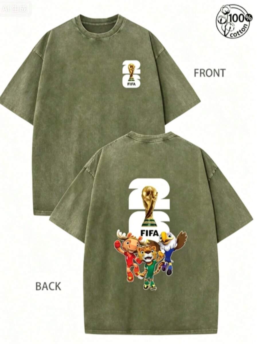 FIFA-2026 World Cup, World Cup T-Shirt, Soccer T-Shirt, Football Tee, 230G Washed High-Quality Cotton Printed Men's T-Shirt; 100% Cotton - 綠色 - 查看 1