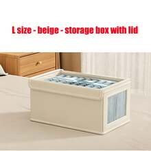 1 Foldable Clothing And Blanket Storage Bag, Storage Box With Transparent Windows And Handles, Reinforced Foldable Linen Storage Basket, Home Storage, Clothing Storage Box, Bedroom Storage, Wardrobe Organizer, Dormitory Storage Box,Clothes Organizer. - Beige - View 19
