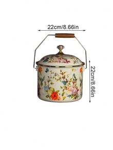 Vintage Luxury Enamel Storage Bucket With Lid, Large Capacity Home Storage Jar, Classic Colorful Floral Print Design, Fine Smooth Enamel Material Moisture-Proof Stain-Resistant Easy To Clean, Equipped With Metal Handle And Wooden Grip, Convenient And Effortless To Move, Sealed Lid Design Effectively Prevents Dust And Insects, Practical Storage For Kitchen Ingredients, Snacks And Dried Goods - View 8